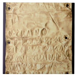 Goldplatte mit "kurzer" Etruscan Aufschrift, von Fliese