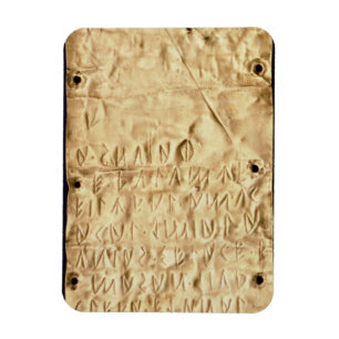 Goldplatte mit "kurzer" Etruscan Aufschrift, von Magnet