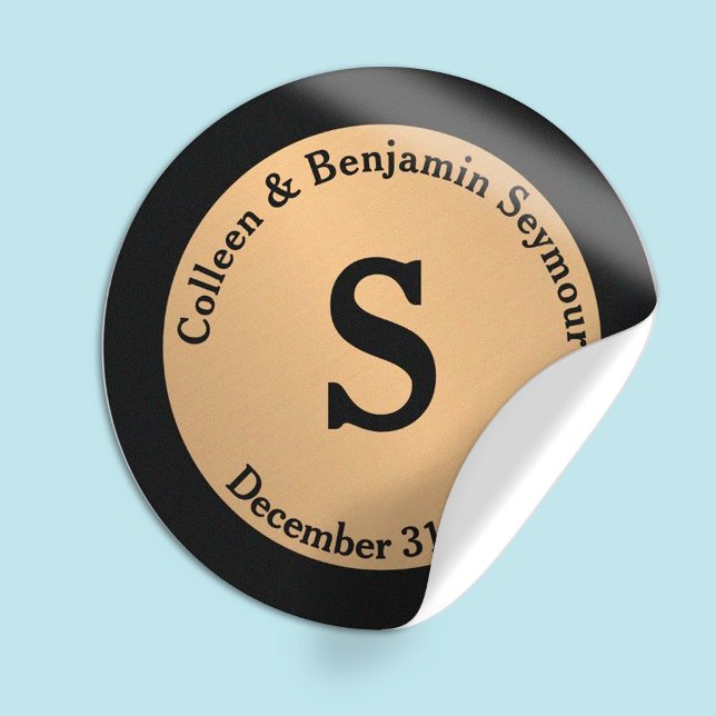 Goldpolka Dot Monogram Personalisierte Hochzeit Runder Aufkleber (Von Creator hochgeladen)