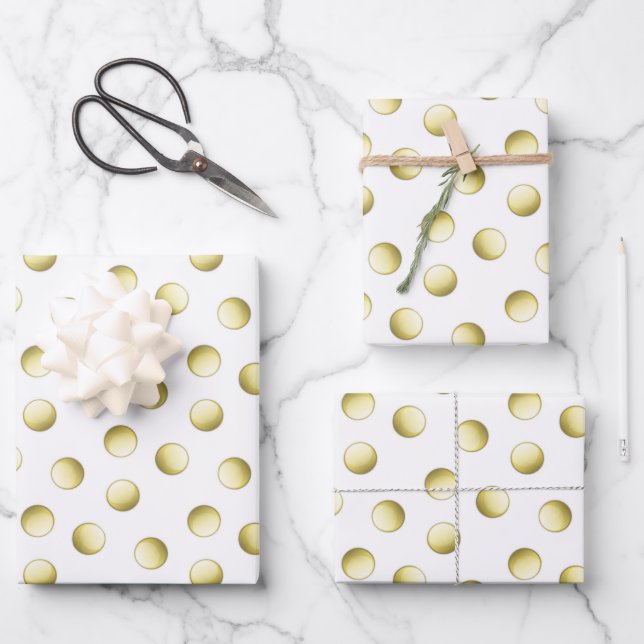 Goldpolka-Punkte kreisförmig weißes Muster Geschenkpapier Set (Vorderseite)