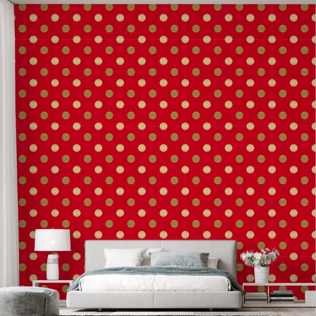 Goldpolka-Punktmuster auf rot Tapete (Schlafzimmer)
