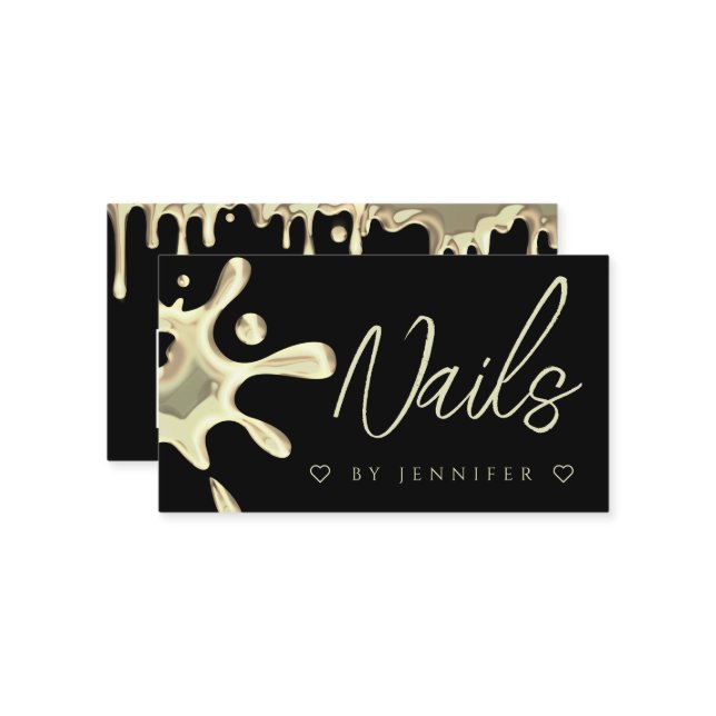 Goldpolnischer Splash-Tropfen Nails QR-Code Schwar Visitenkarte (Vorderseite/Rückseite Beispiel)