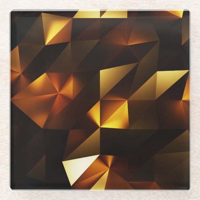 Goldpolygon: 3D Abstrakt Rendering Glasuntersetzer (Vorderseite)