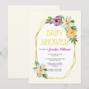 Goldpolygon, Blume Polka dot florale Babydusche Einladung
