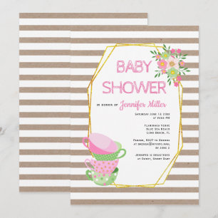 Goldpolygon rustikale Blumentee Party Babydusche Einladung