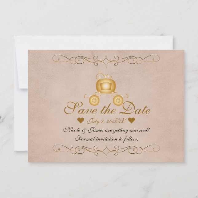 Goldprinzessin Ainderella Carriage Save the Date Einladung (Vorderseite)