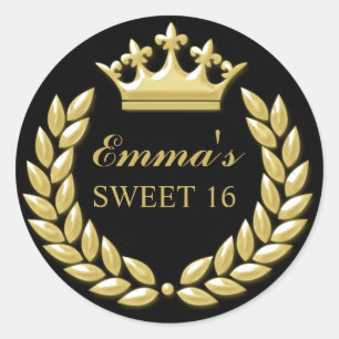 Goldprinzessin Crown Personalisiert Black Sweet 16 Runder Aufkleber