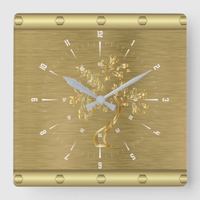 Goldquadrat Quadratische Wanduhr (Vorderseite)