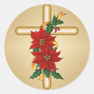 Goldquerpoinsettia-Weihnachtsaufkleber Runder Aufkleber