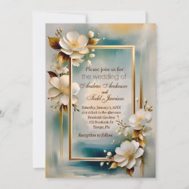 Goldrahmen aquamarine Blume Hochzeit Einladung
