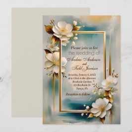 Goldrahmen aquamarine Blume Hochzeit Einladung