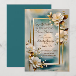 Goldrahmen aquamarine Blume Hochzeit Save The Date