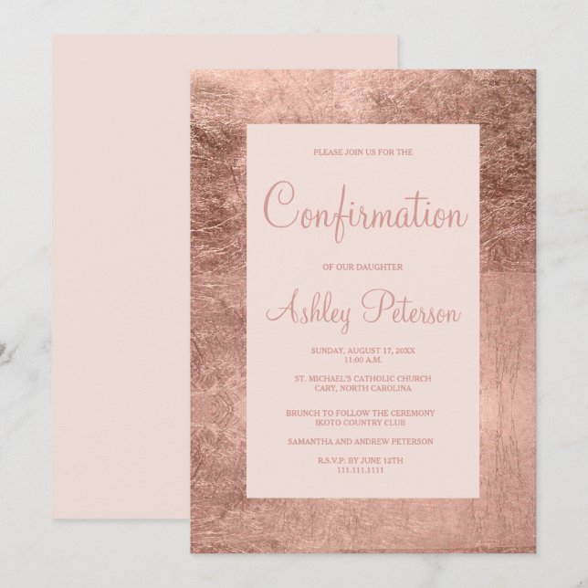 Goldrahmen der Eleganten Rose - Rosa Bestätigung Einladung (Vorne/Hinten)