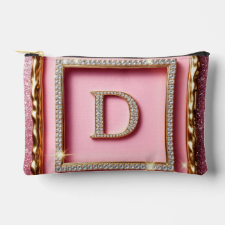 Goldrahmen-Diamant-Anfangsbuchstabe D Rosa Glitter Zubehörtasche
