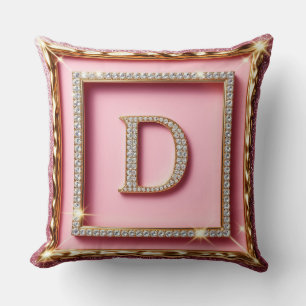 Goldrahmen Diamant Initiale D Rosa Glitter Monogra Kissen