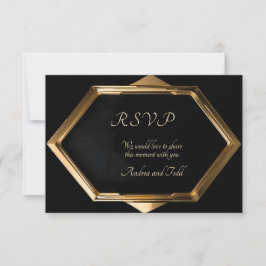 Goldrahmen gegen Hochzeit mit schwarzem Hintergrun RSVP Karte