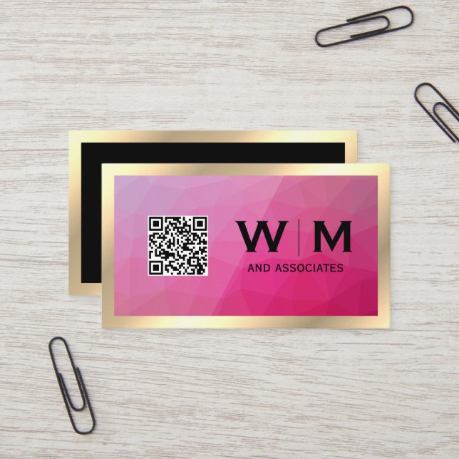 Goldrahmen | geometrisch | QR-CODE-Visitenkarte Visitenkarte (Vorderseite/Rückseite Beispiel)