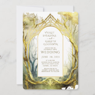 Goldrahmen-Hochzeit des verzauberten Waldportals Einladung
