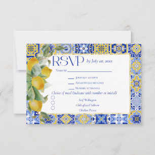 Goldrahmen Italienische Blaue Fliesen-Zitrone Hoch RSVP Karte