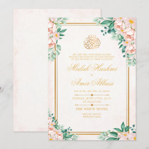 Goldrahmen Light Floral Islamische Hochzeit Einladung