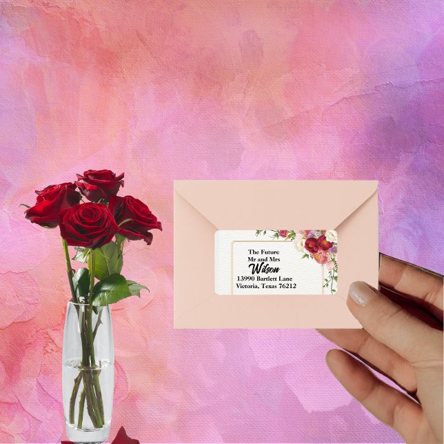 Goldrahmen mit Hübscher Blume Rücksendeadresse Adressaufkleber (Von Creator hochgeladen)