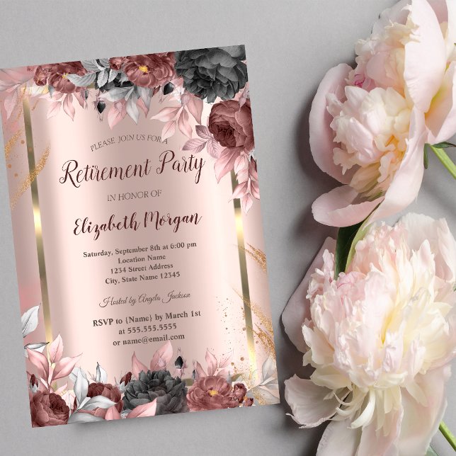 Goldrahmen,Rose Gold Chic Blume Rückgabe Einladung (Von Creator hochgeladen)