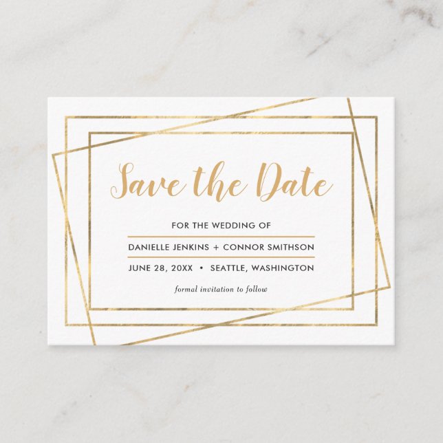 Goldrahmen Save the Date mit Hochzeits-Website Begleitkarte (Vorderseite)