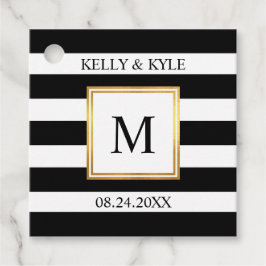 Goldrahmen Schwarz-weiße Streifen Monogram Wedding Geschenkanhänger