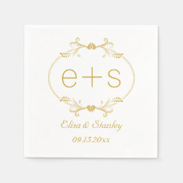 Goldrahmen und Initialen, elegante Monogramm Hochz Serviette