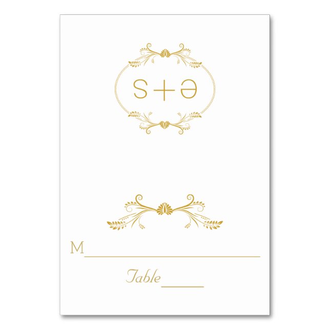 Goldrahmen und Initialen Hochzeitskarte Tischnummer (Vorderseite)