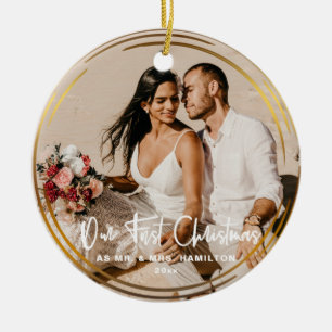 Goldrahmen Unser erstes Weihnachten Foto von Mr & Keramik Ornament