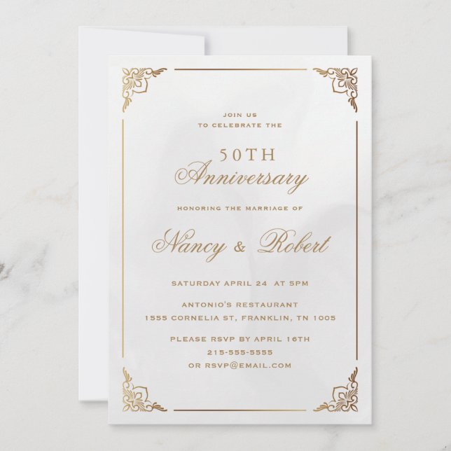 Goldrahmen Verziert Creme 50. Hochzeitstag Einladung (Vorderseite)