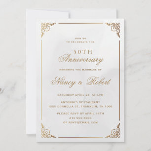 Goldrahmen Verziert Creme 50. Hochzeitstag Einladung