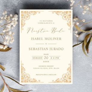 Goldrahmen Verziert Nuestra Boda Einladung