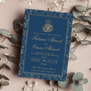 Goldrahmen Verzierte blaue islamische Hochzeit Einladung