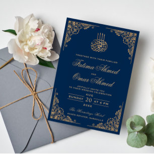 Goldrahmen Verzierte blaue islamische Hochzeit Einladung