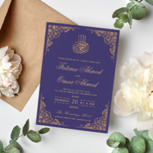 Goldrahmen Verzierte Lila islamische Hochzeit Einladung
