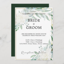 Goldrand Blumengrün Einladung Hochzeit
