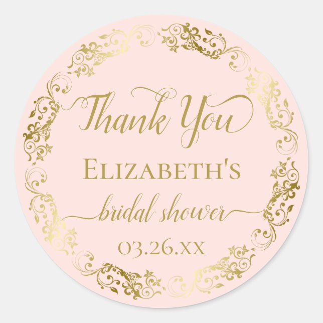 Goldrand in Rosa Brautparty Vielen Dank Runder Aufkleber (Vorderseite)