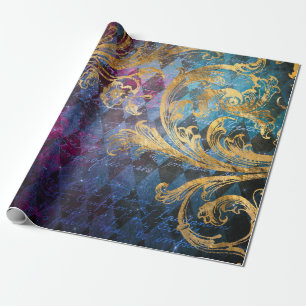 Goldrausch in Lila und blau Geschenkpapier