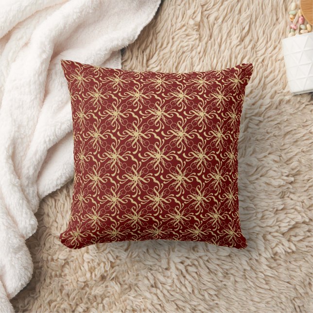 Goldrausch-Muster auf Maroon Red Throw Kissen (Decke)