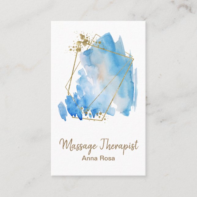 *~* GoldReiki Massageabstrakter blauer Watercolor Visitenkarte (Vorderseite)