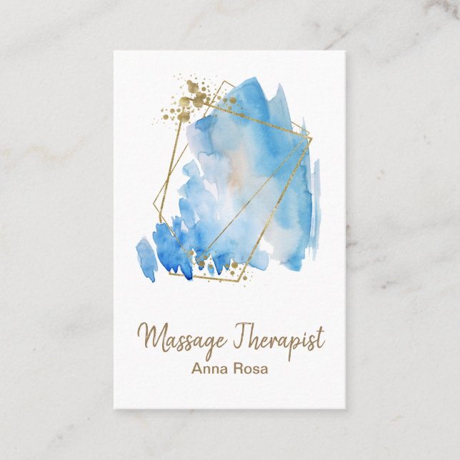 *~* GoldReiki Massageblauer abstrakter Watercolor Visitenkarte (Vorderseite)