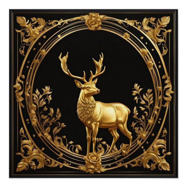 Goldrentiere, Gold und schwarze Zierrahmen Poster (Vorderseite)