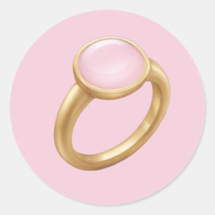 Goldring mit rosa Edelstein-Emoji-Kunst Runder Aufkleber