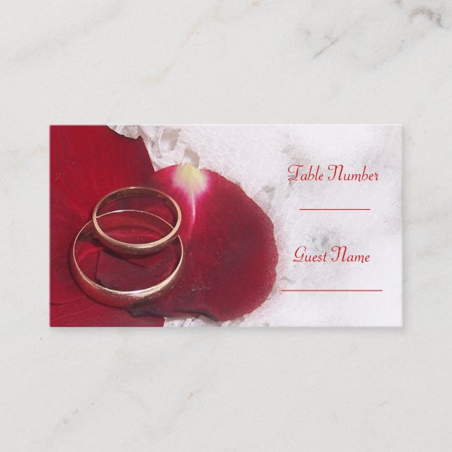 Goldrings Rose Petals Hochzeitsplatz Platzkarte (Vorderseite)
