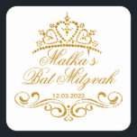 Goldrollen, Tiara-Bat-Mitzvah-Logo Quadratischer Aufkleber<br><div class="desc">Goldene Wirbel (Rollen) und Tiara in Herzform Bat Mitzvah Sticker. Sie können es für verschiedene Gelegenheiten benutzen.</div>