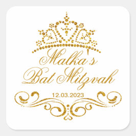 Goldrollen, Tiara-Bat-Mitzvah-Logo Quadratischer Aufkleber