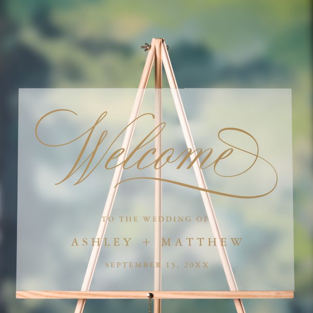 Goldromantische Kalligraphie Hochzeit Willkommen M Acrylschild (Neutral)