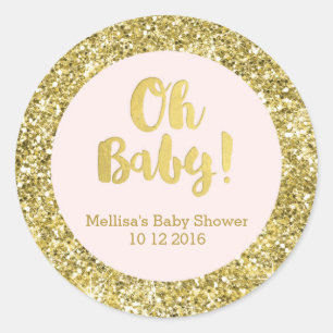 Goldrosa Babyparty-oh Baby-Bevorzugungs-Aufkleber Runder Aufkleber